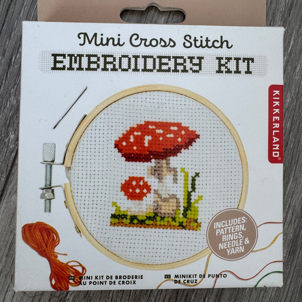 Kikkerland Red and Green Mushroom Embroidery Kit